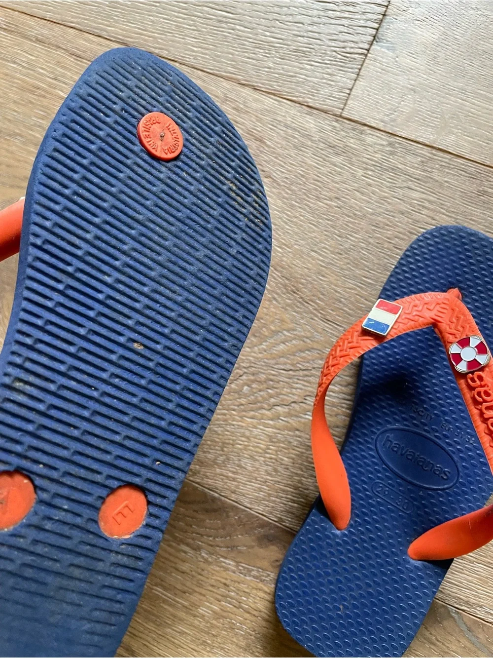 Havaianas Kids Navy Blue & Orange Flip Flops with Charms 13 1Y